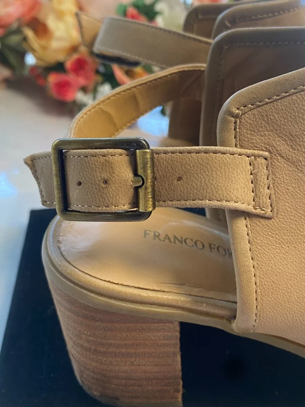 Franco Fortini Aniston Tan Leather Heel Sandals 7.5M